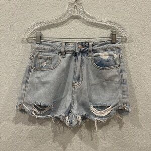 Distressed Light Blue Denim Shorts